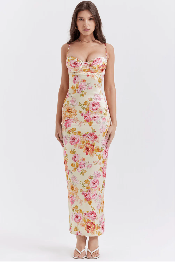 Emma | Damen Geblümtes Hochzeitsgast Maxi Kleid