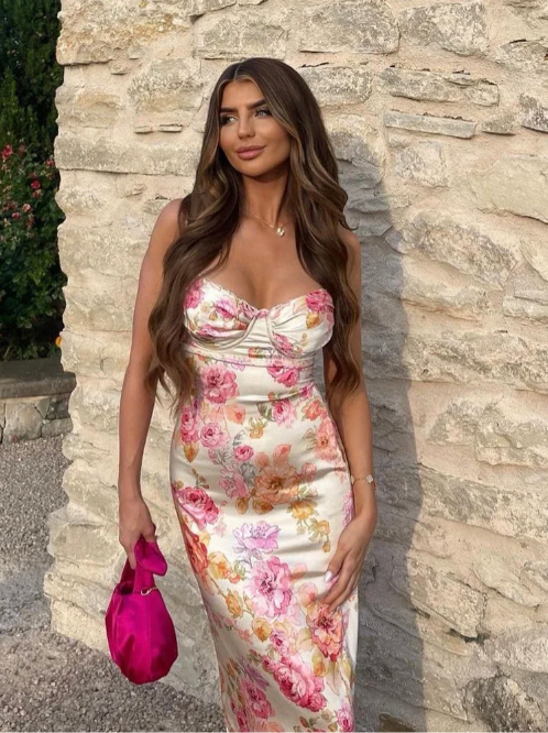 Aena | Damen Sommer Spaghettiträger Hochzeitsgast Maxikleid