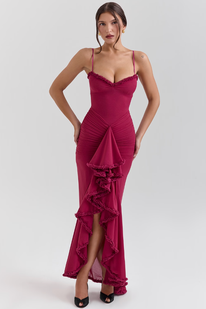 Fabienne | Damen Elegante Gerüschte Hochzeitsgastkleid