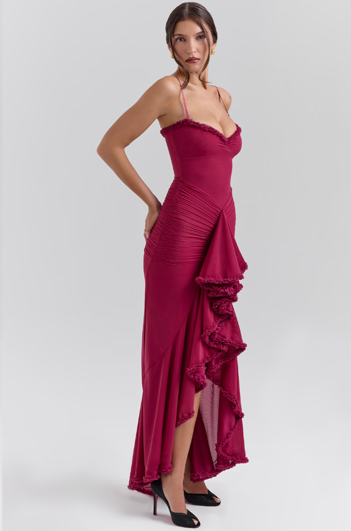 Fabienne | Damen Elegante Gerüschte Hochzeitsgastkleid