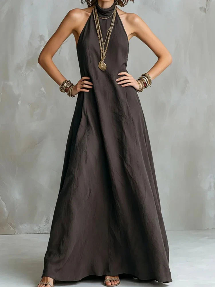Aurelia | Damen Neckholder Leinen Maxikleid