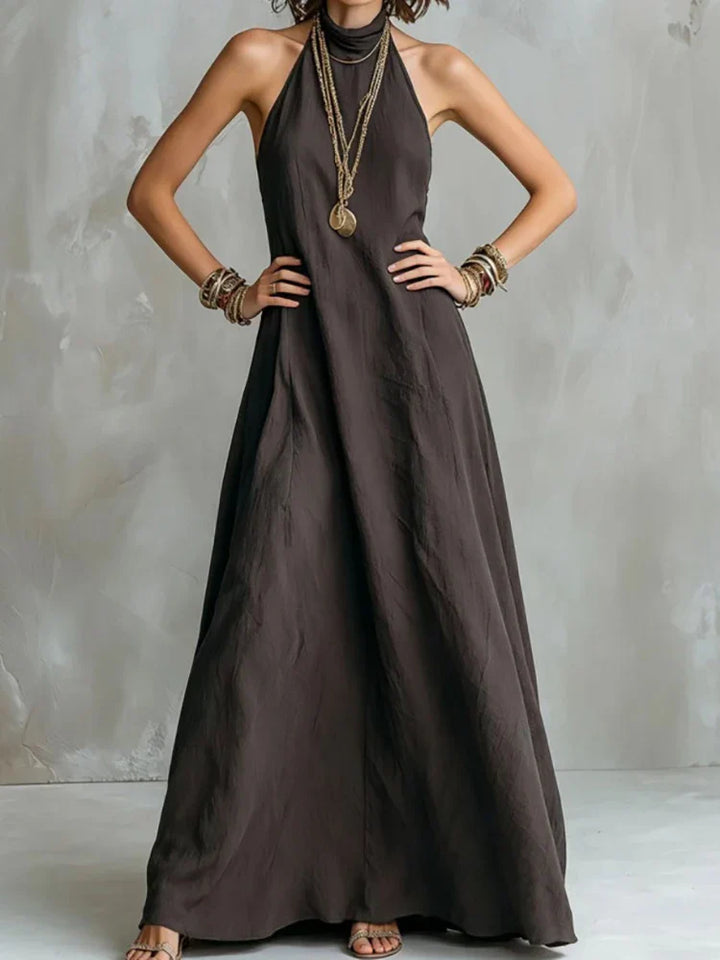 Aurelia | Damen Neckholder Leinen Maxikleid