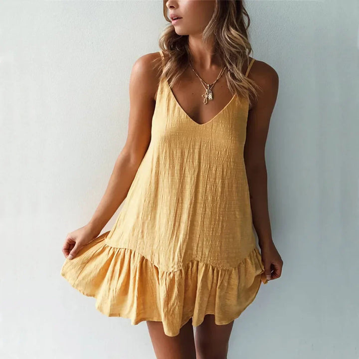 Jolina | Damen Sommer Rüschen Mini Kleid
