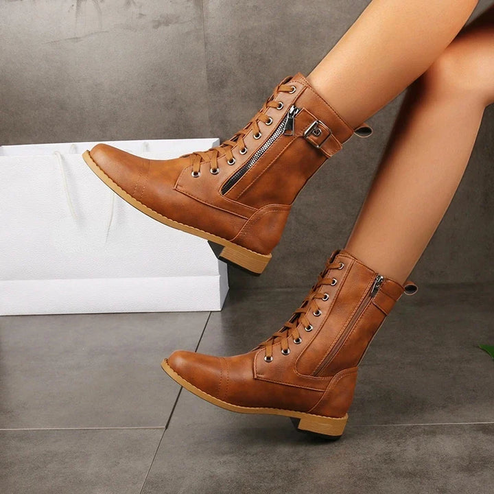Stella | Damen Robuste Schnür Lederstiefel mit Absatz