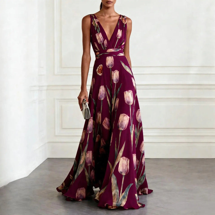 Muriel | Damen Geblümtes Maxikleid Mit V-Ausschnitt