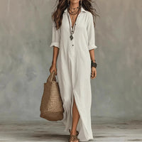 Savannah | Damen Lässiges Maxikleid mit Hemdkragen