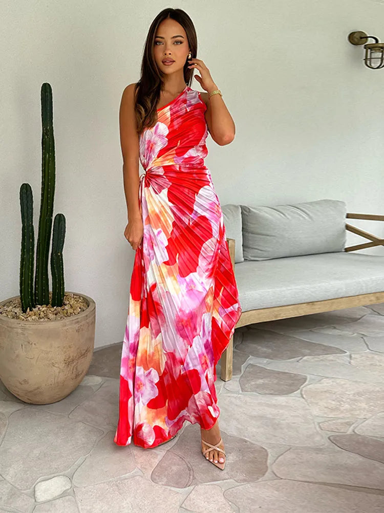 Beatrice | Damen Plissiertes One Shoulder Sommerkleid