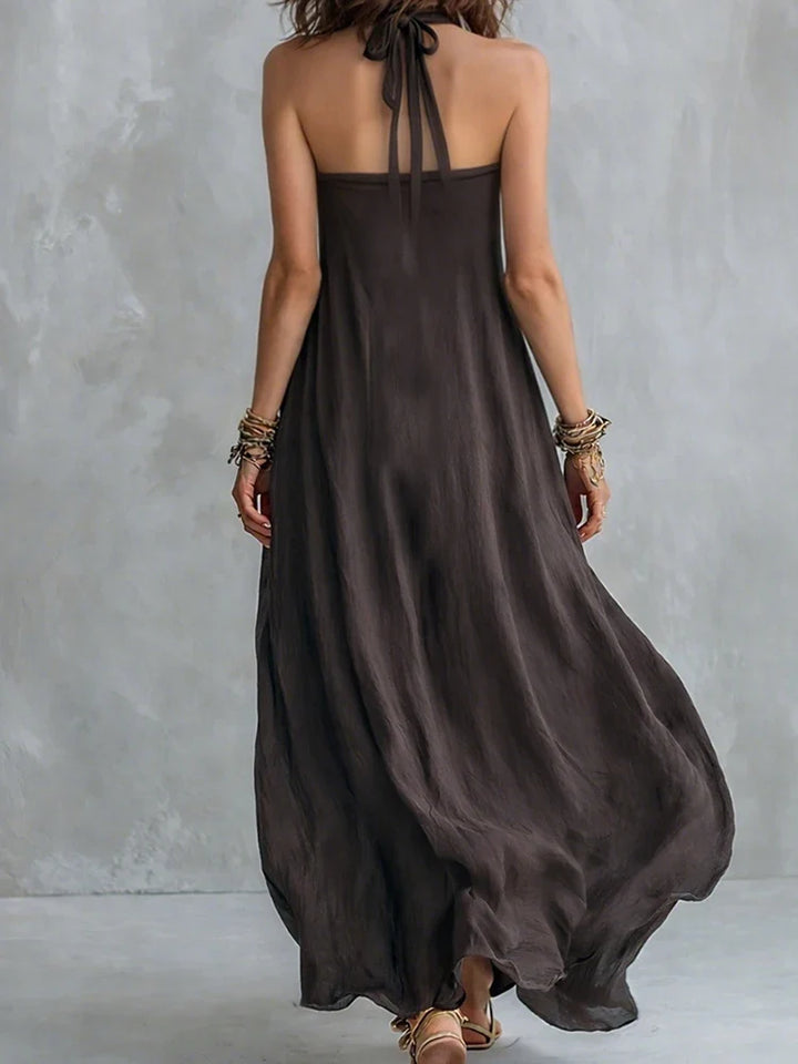 Aurelia | Damen Neckholder Leinen Maxikleid