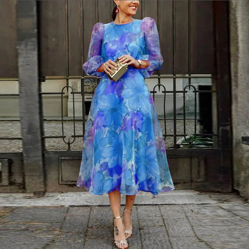 Alina | Damen Blumen Hochzeitsgast Midikleid