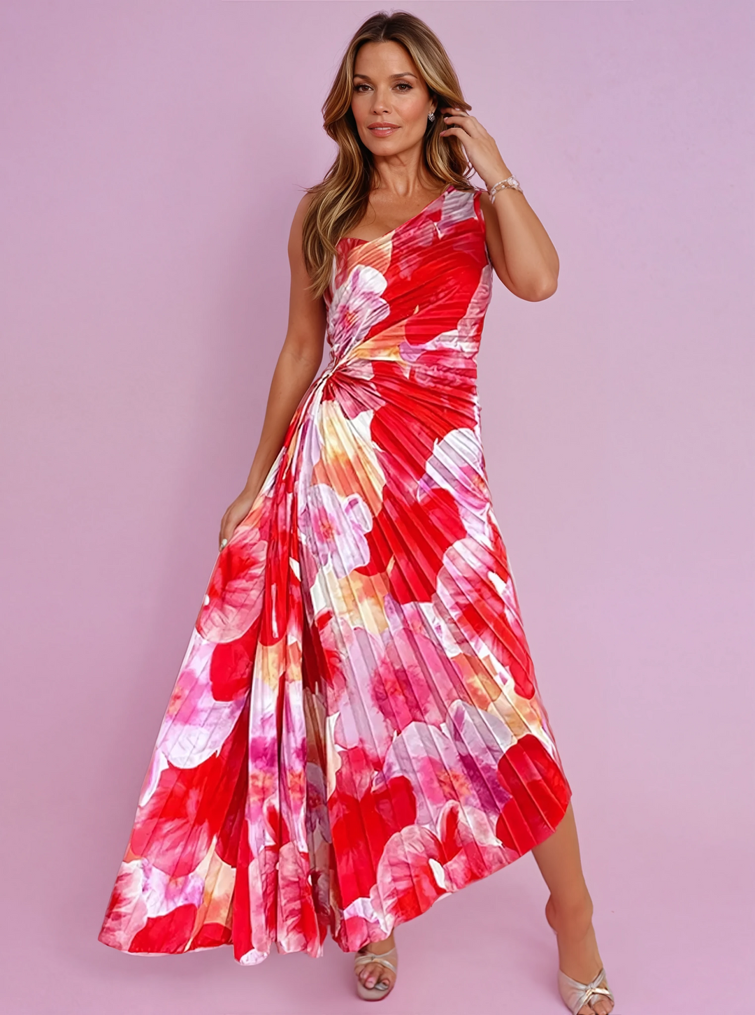 Beatrice | Damen Plissiertes One Shoulder Sommerkleid