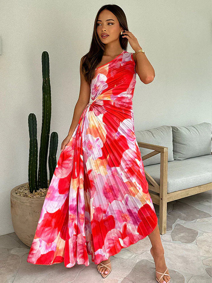 Beatrice | Damen Plissiertes One Shoulder Sommerkleid
