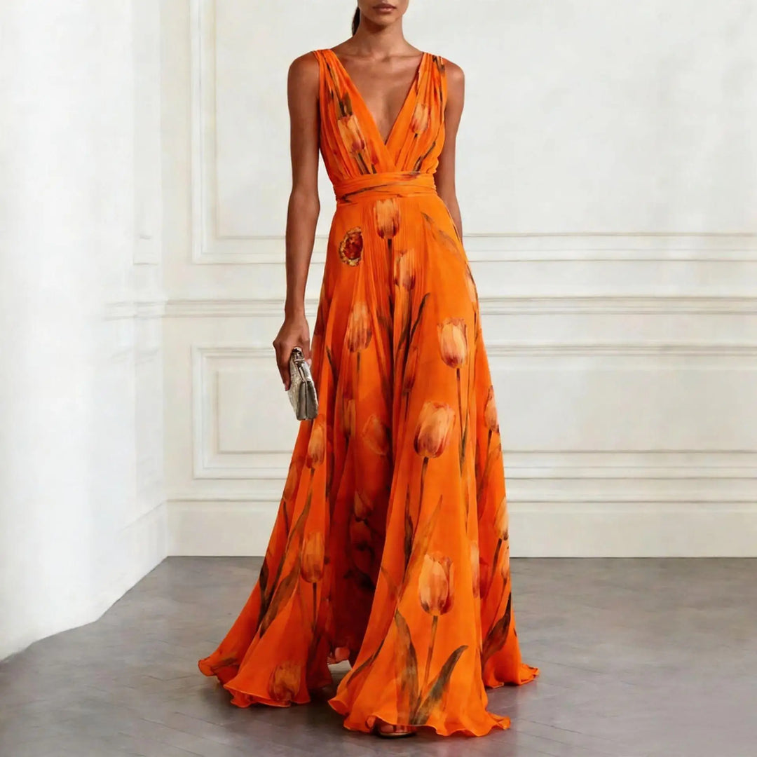 Muriel | Damen Geblümtes Maxikleid Mit V-Ausschnitt