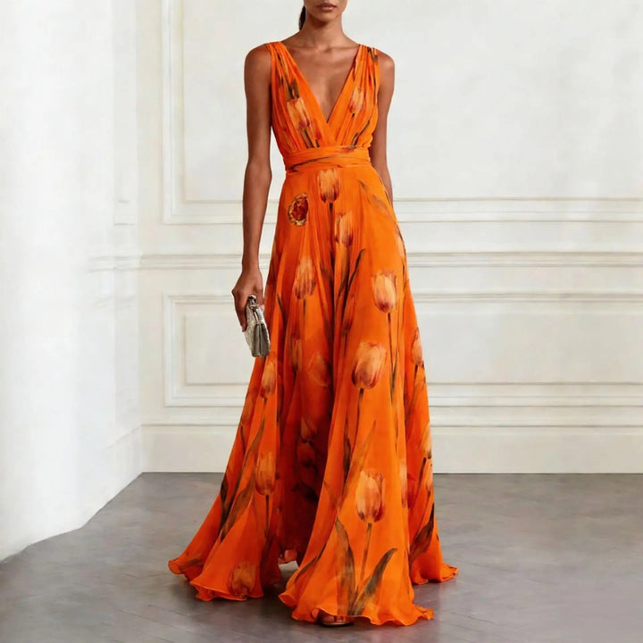 Muriel | Damen Geblümtes Maxikleid Mit V-Ausschnitt