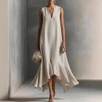 Delia | Damen Fließendes Maxikleid mit V-Ausschnitt