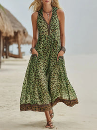 Vivienne | Damen Modisches Leoparden Maxikleid
