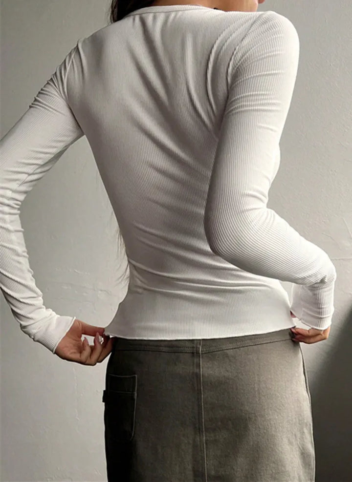 Aurora | Damen Geripptes Langarm Henley Top