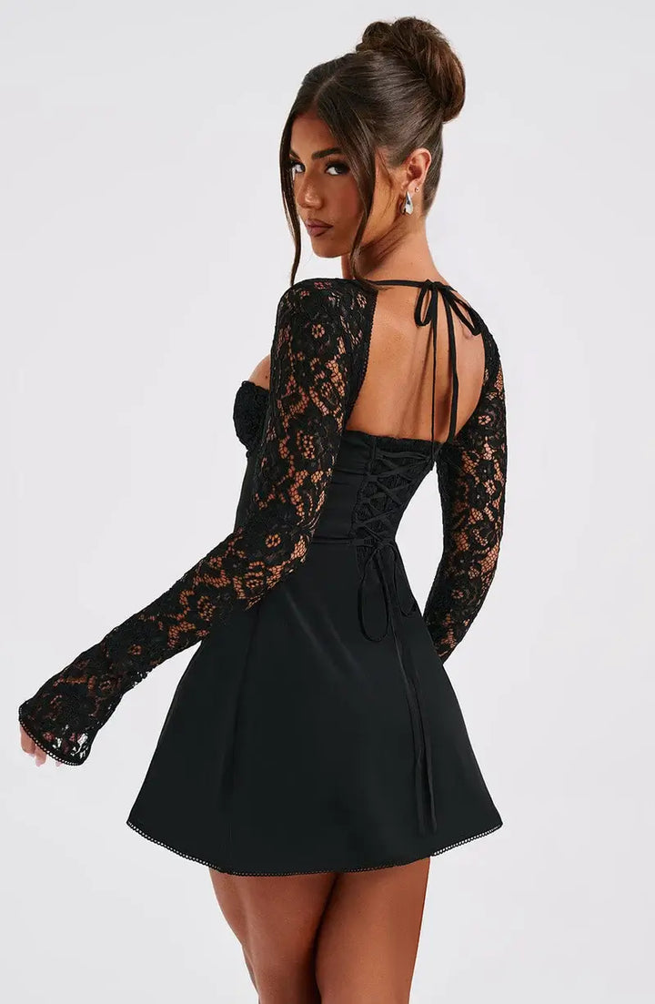 Leona | Damen Enges Spitzen Brautjungfern Minikleid