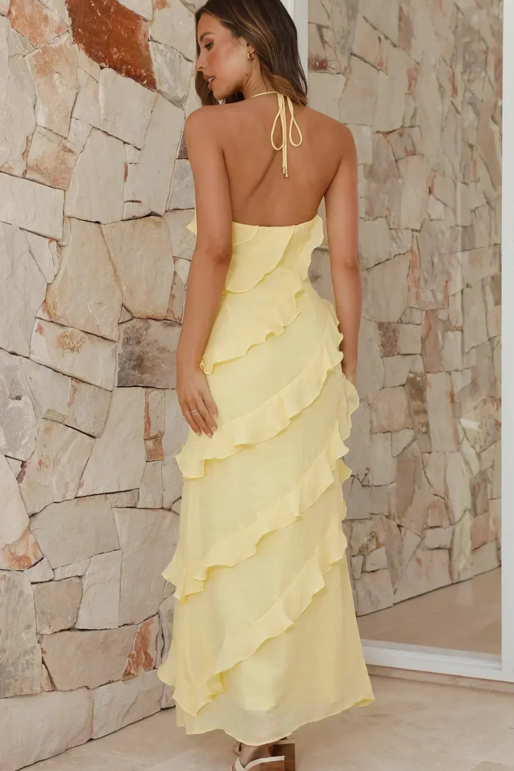 Naomi | Damen Elegantes Neckholder Rüschenkleid