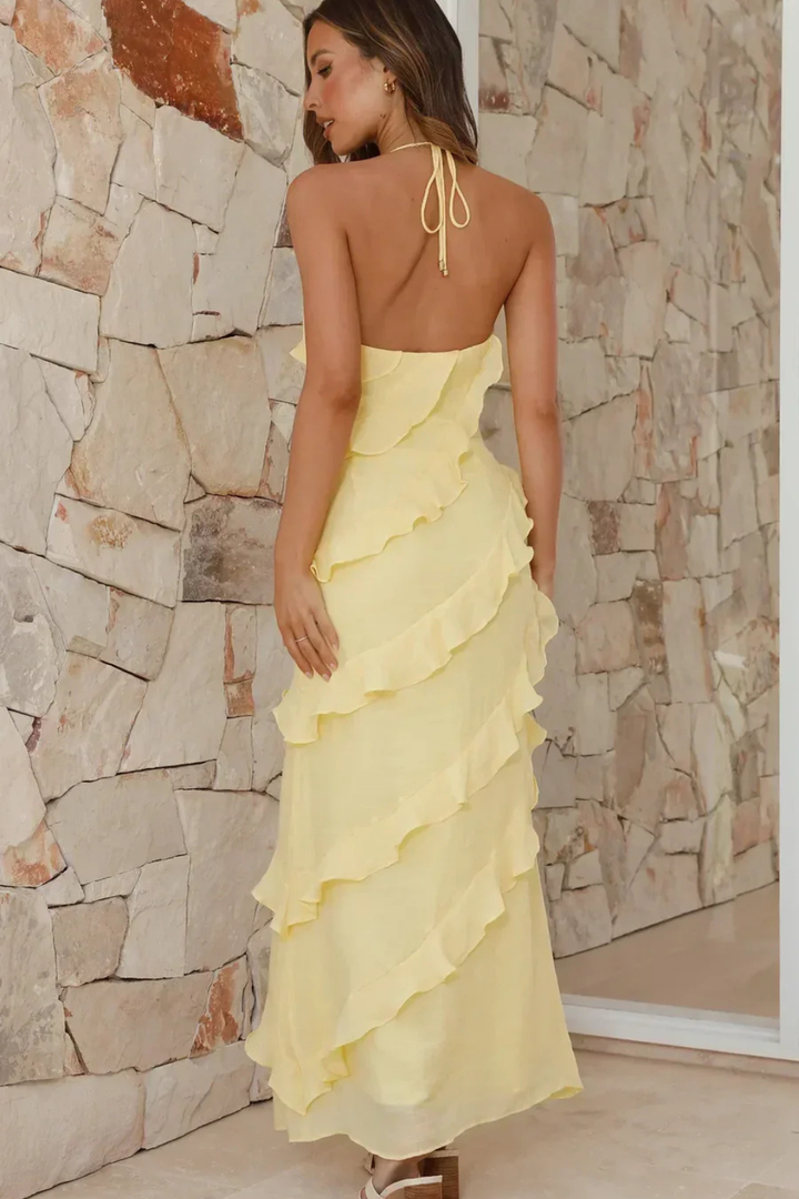 Naomi | Damen Elegantes Neckholder Rüschenkleid