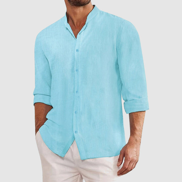 Hartwig | Herren Elegantes Sommer Langarm Stehkragen Hemd