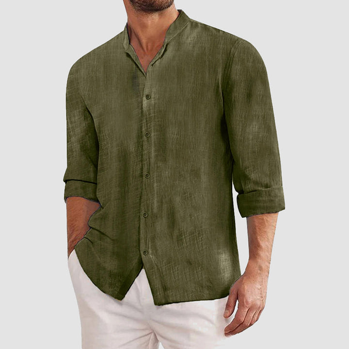 Hartwig | Herren Elegantes Sommer Langarm Stehkragen Hemd