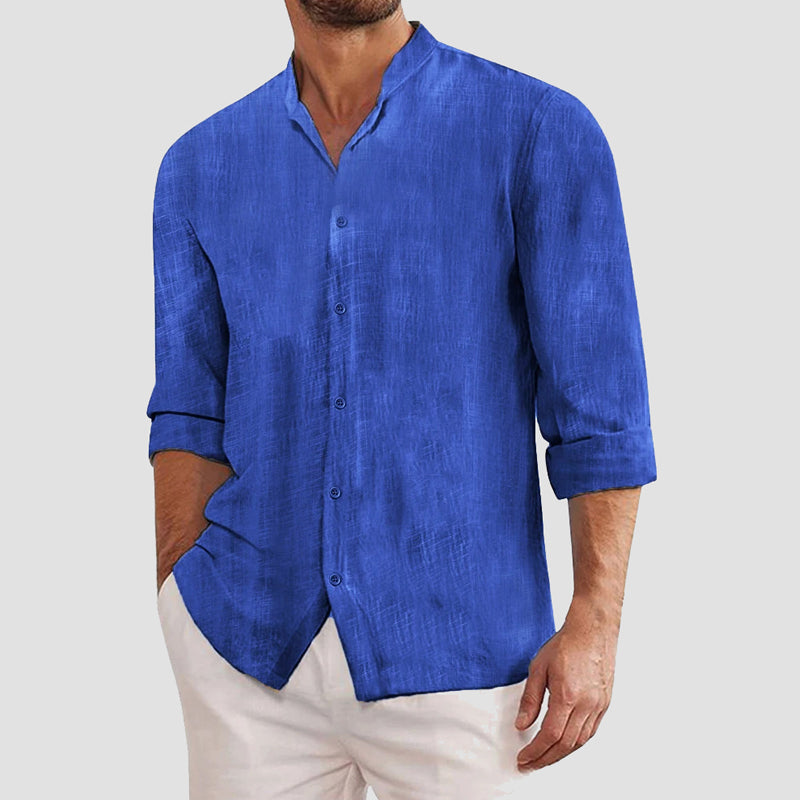 Hartwig | Herren Elegantes Sommer Langarm Stehkragen Hemd