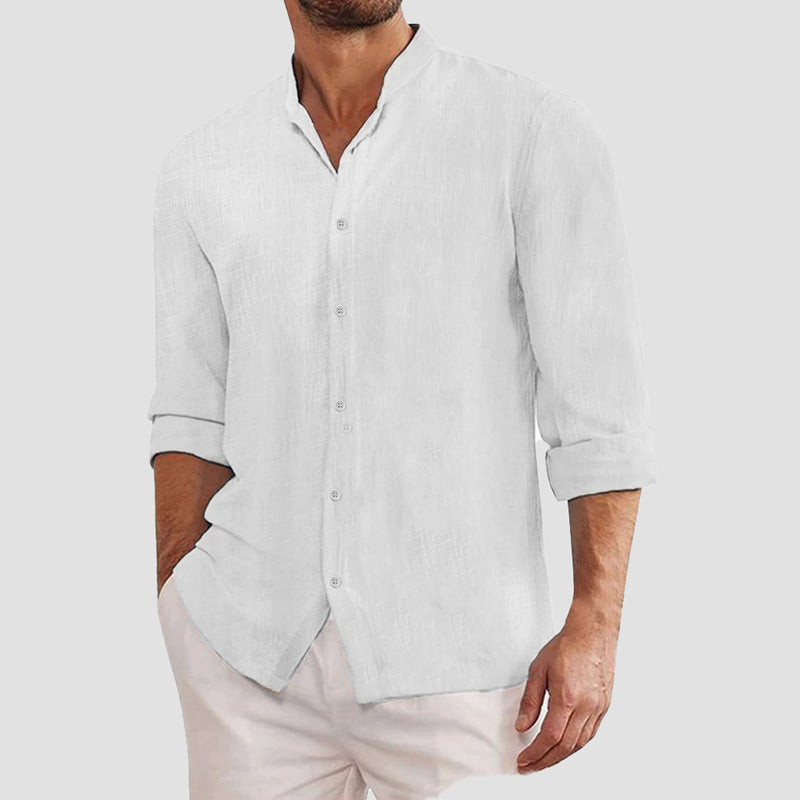 Hartwig | Herren Elegantes Sommer Langarm Stehkragen Hemd