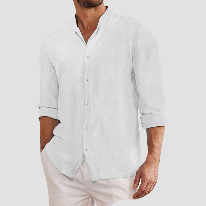 Hartwig | Herren Elegantes Sommer Langarm Stehkragen Hemd