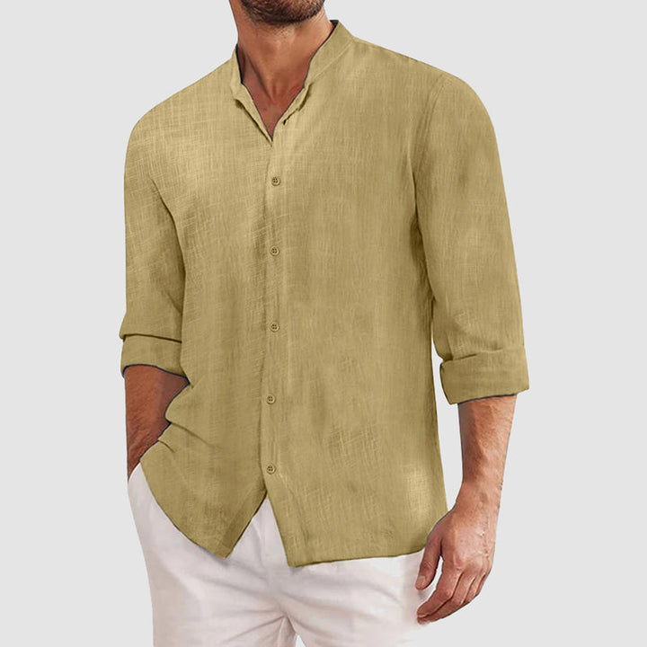 Hartwig | Herren Elegantes Sommer Langarm Stehkragen Hemd