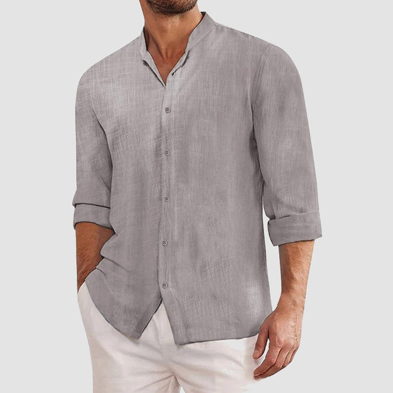 Hartwig | Herren Elegantes Sommer Langarm Stehkragen Hemd