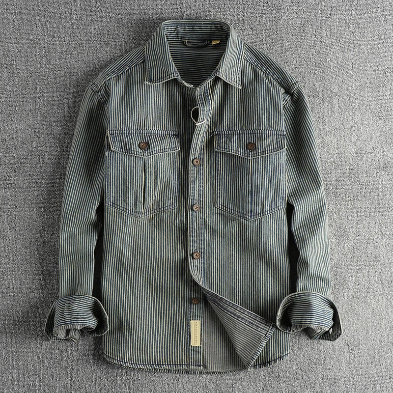 Felizitas | Herren Jeanshemd im Vintage-Stil mit Umlegekragen und langen Ärmeln