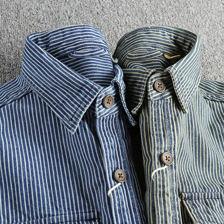 Felizitas | Herren Jeanshemd im Vintage-Stil mit Umlegekragen und langen Ärmeln