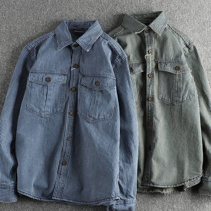 Felizitas | Herren Jeanshemd im Vintage-Stil mit Umlegekragen und langen Ärmeln