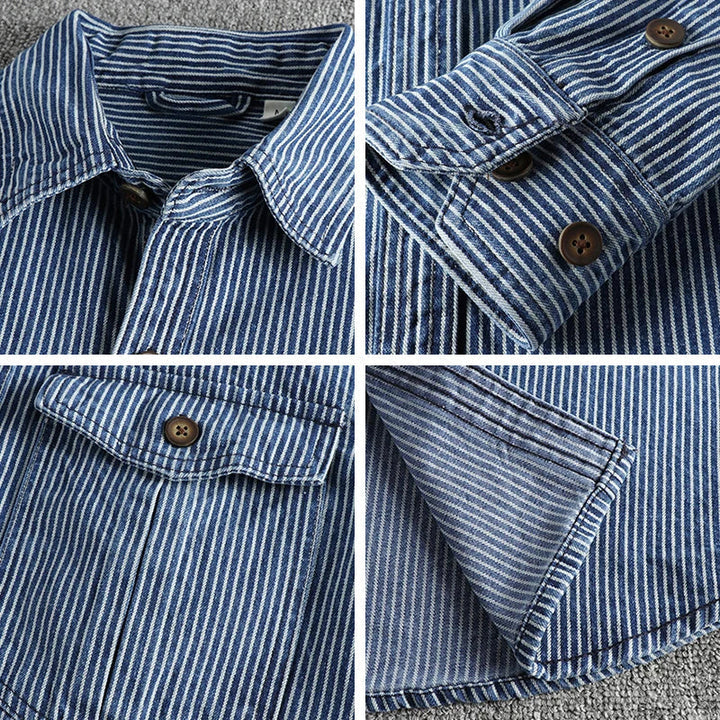 Felizitas | Herren Jeanshemd im Vintage-Stil mit Umlegekragen und langen Ärmeln