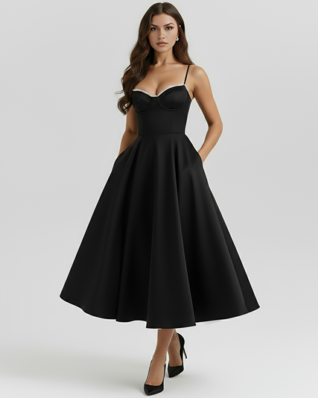 Ilaria | Damen Elegantes A-Linien Kleid mit Korsagen-Ausschnitt