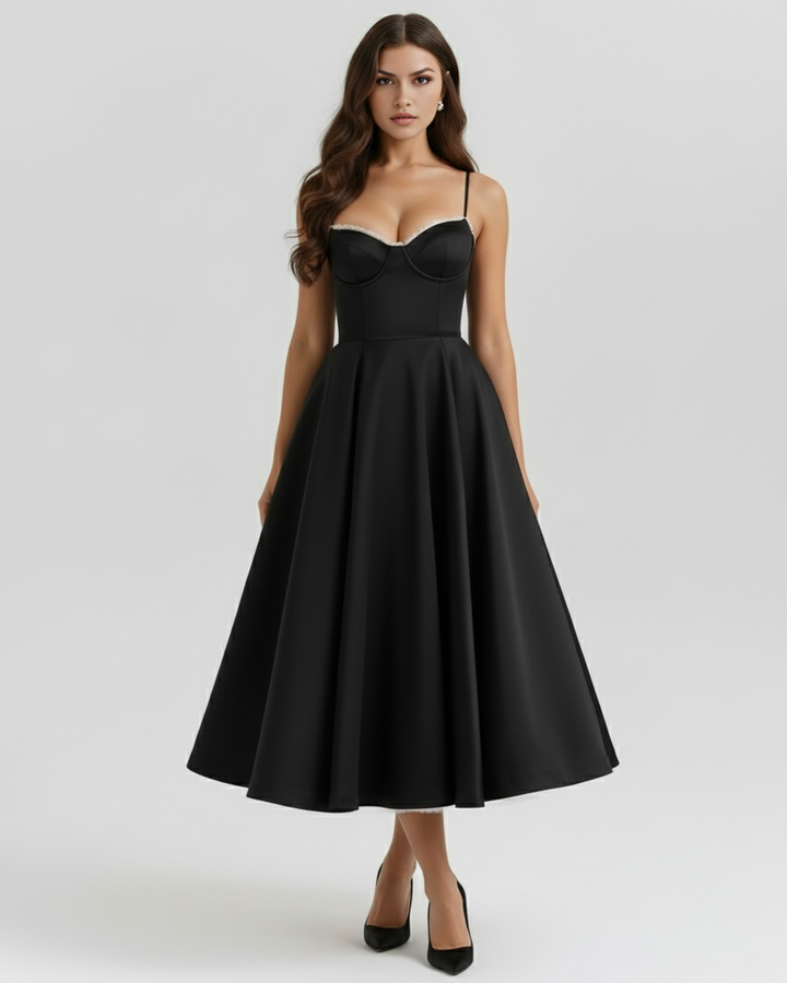 Ilaria | Damen Elegantes A-Linien Kleid mit Korsagen-Ausschnitt