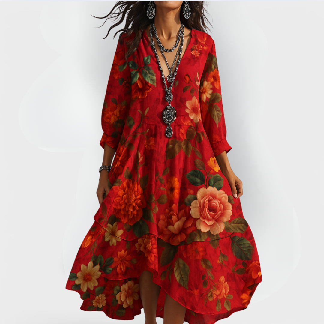 Salome | Damen Sommer Florales Midikleid