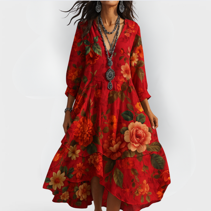 Salome | Damen Sommer Florales Midikleid
