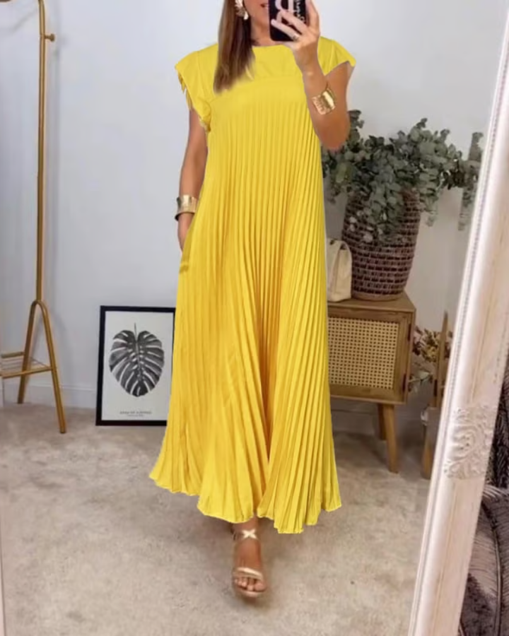 Florina | Damen Sommer Plissiertes Maxikleid