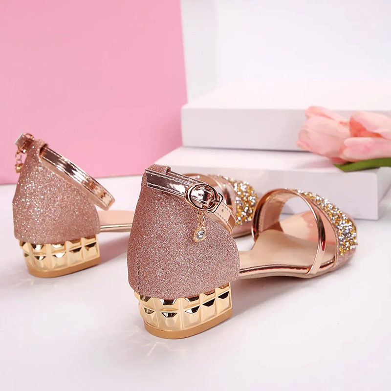 Gloria | Women's Evening Glitter Strappy Sandals with Low Heel