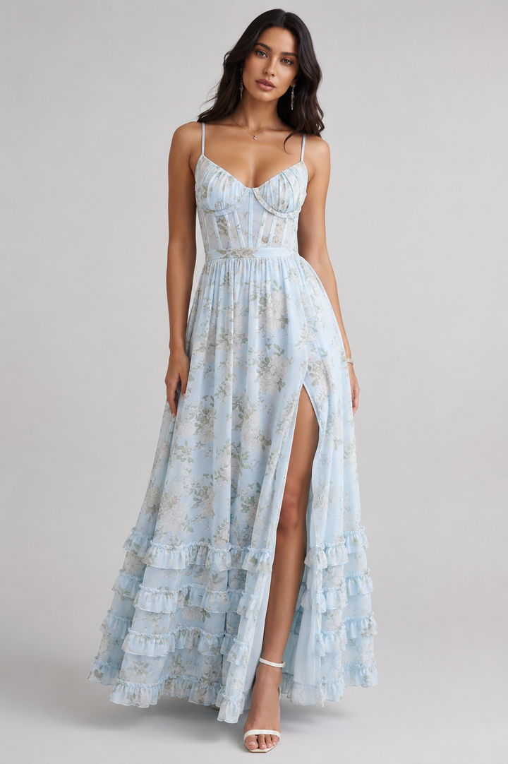 Estelle | Damen Florales Maxikleid mit Seitenschlitz