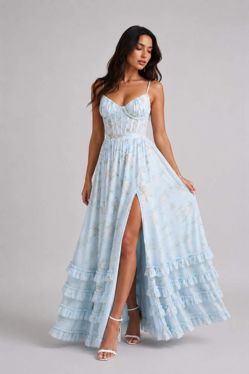 Estelle | Damen Florales Maxikleid mit Seitenschlitz