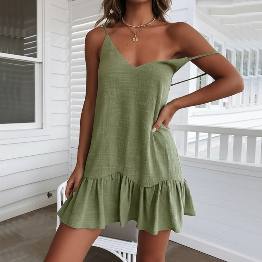 Jolina | Damen Sommer Rüschen Mini Kleid
