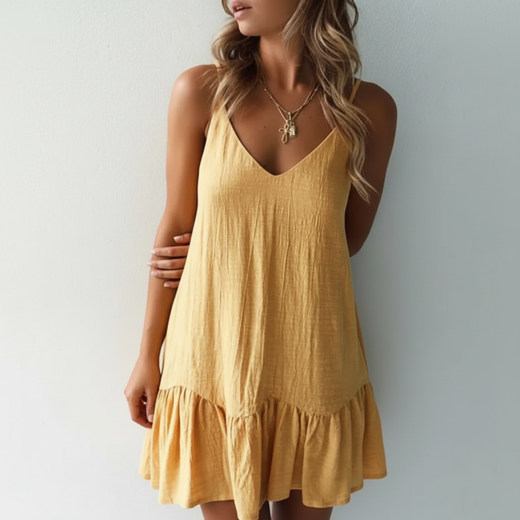 Jolina | Damen Sommer Rüschen Mini Kleid