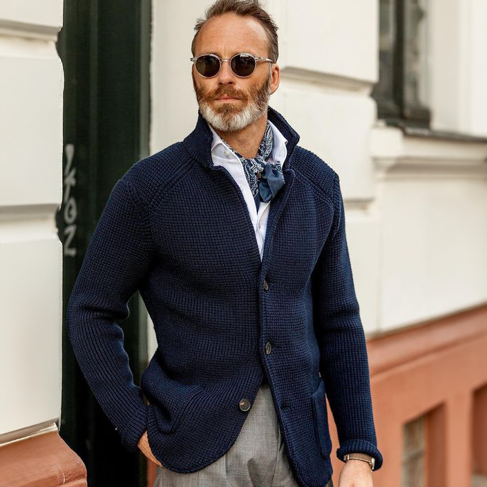 Daniel | Herren Anspruchsvoller Button Cardigan Pullover mit Stehkragen