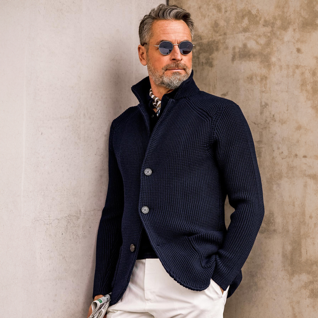 Daniel | Herren Anspruchsvoller Button Cardigan Pullover mit Stehkragen
