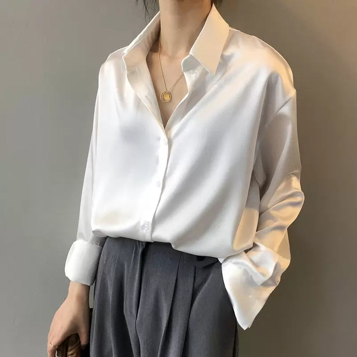 Elvira | Damen Sommer Langarm Satin Bluse