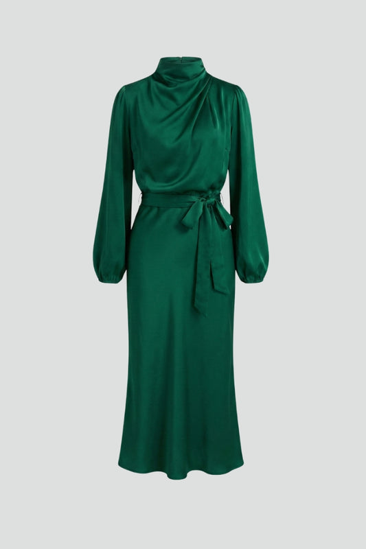 Vera | Damen Sommer Hochgeschlossener Ballonärmel Midikleid
