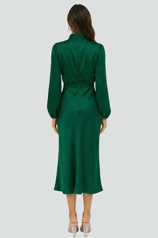 Vera | Damen Sommer Hochgeschlossener Ballonärmel Midikleid