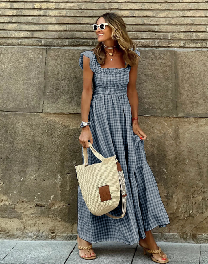 Hanna | Damen Elastischem Oberteil Maxi Sommerkleid